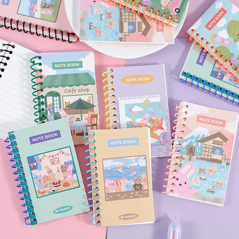 

Kawaii Cartoon Bear Bunny Printed Pattern Notebook Coil Hand Account Notepad Line Paper Diary Student Notebook Planner 80page