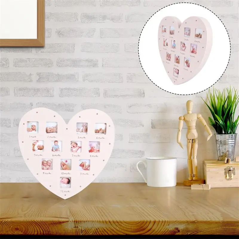 Marco de fotos de beb&eacute; con forma de coraz&oacute;n creativa, con luz, primer a&ntilde;o-4