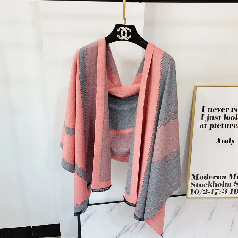 

Women cashmere scarf autumn and winter Long scarf V-shaped color matching warm thick shawl Pashmina