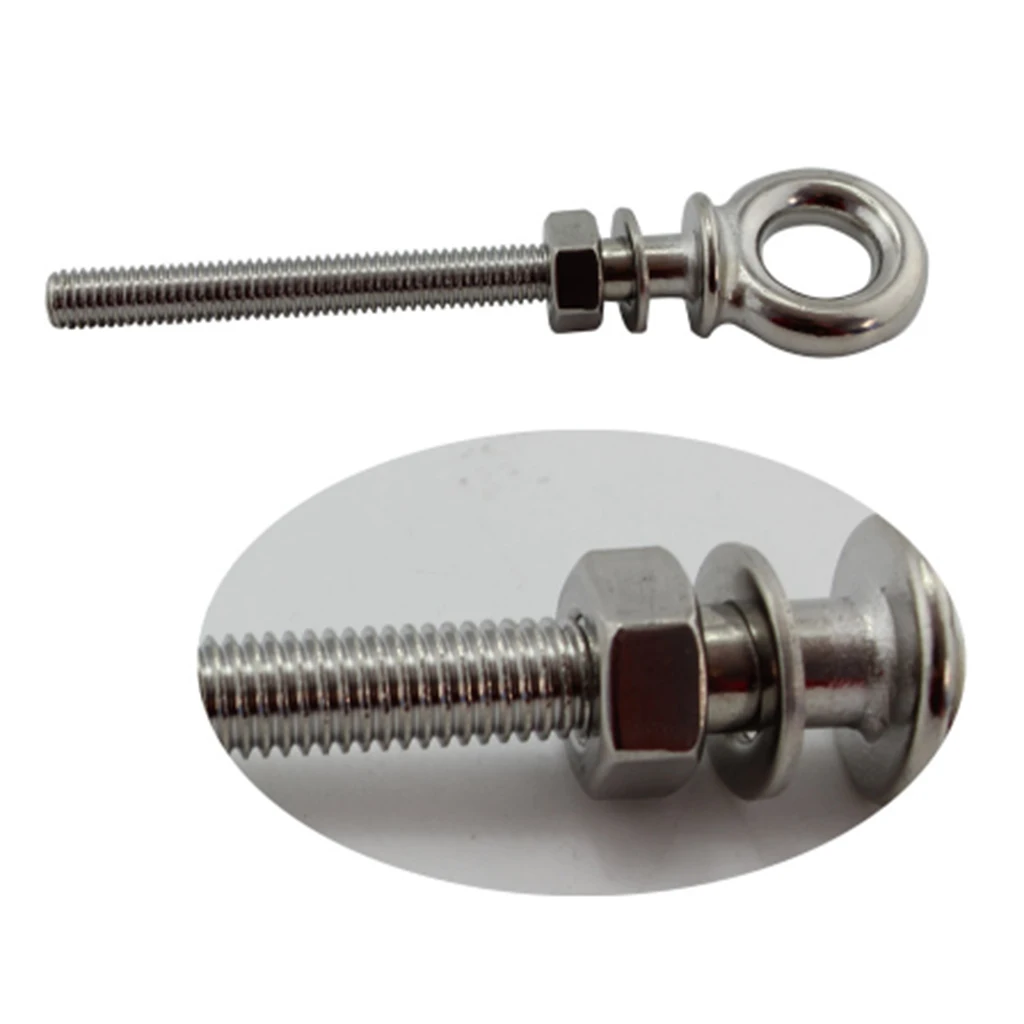 

4x Stainless Steel Long Lifting Eye Bolts With Washer And Nut Shank Nut Long