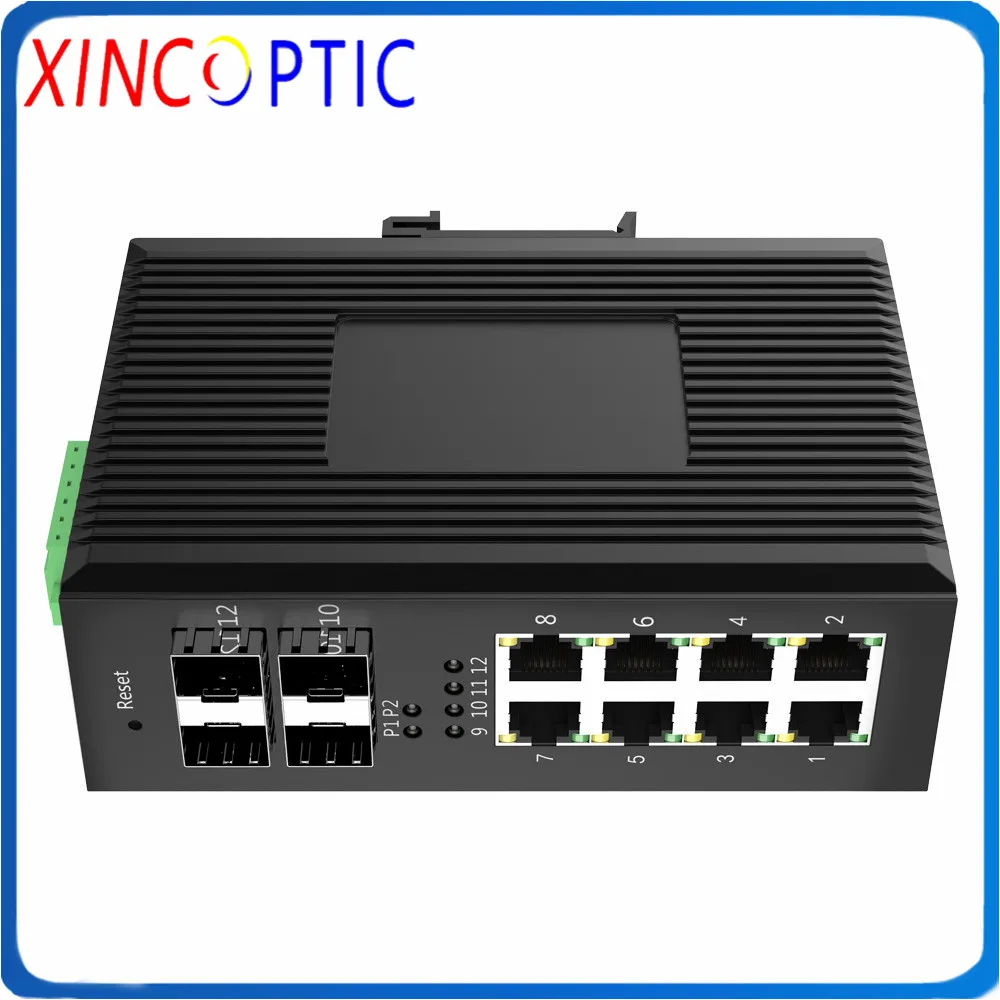 Промышленный Коммутатор 4 * 1000Base X 8*10/100/1000Base T гигабитный управляемый 12 10/100/1000 м