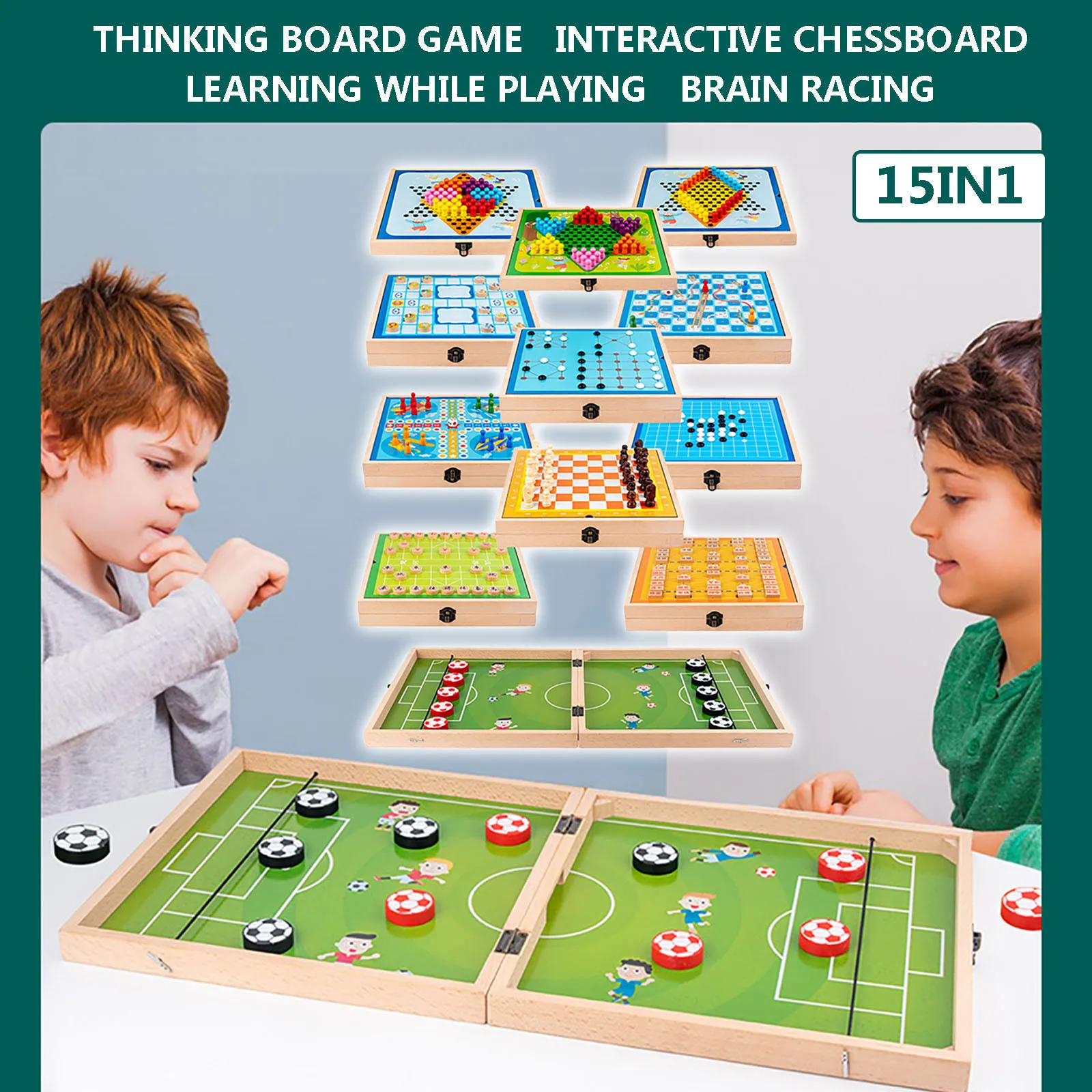 

Beech Multifunctional Game Chess Box Parent-child Double Board Game Versustoybaby Juguetes