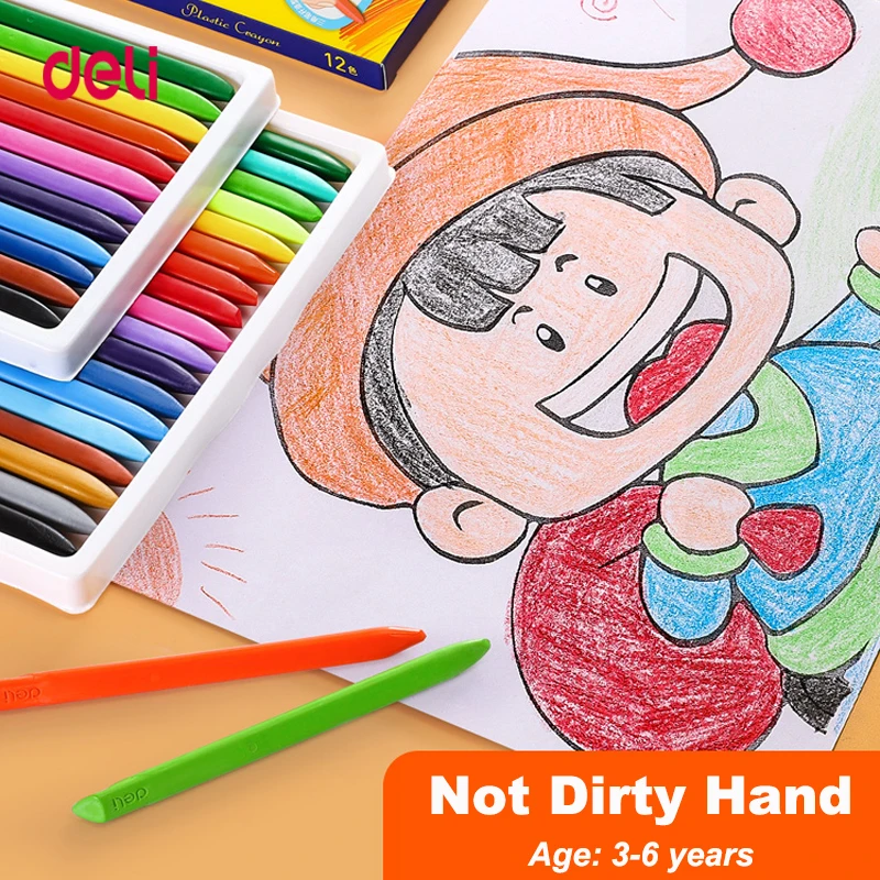 

Deli 12/18/24colors Triangular Plastic Crayons Coloring Graffiti Oil Pastels Safe Non-toxic Washable paint pen for children
