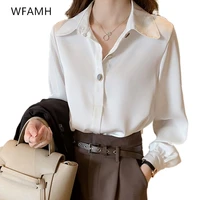 2021 spring new fashion female white light mature chiffon professional shirt long sleeve silk design sense niche polyester solid