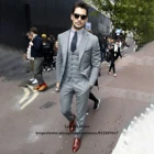 Классические Серые Мужские костюмы, облегающий Комплект из 3-х предметов, пиджак и брюки, смокинг для жениха на свадьбу, официальный профессиональный деловой блейзер для мужчин