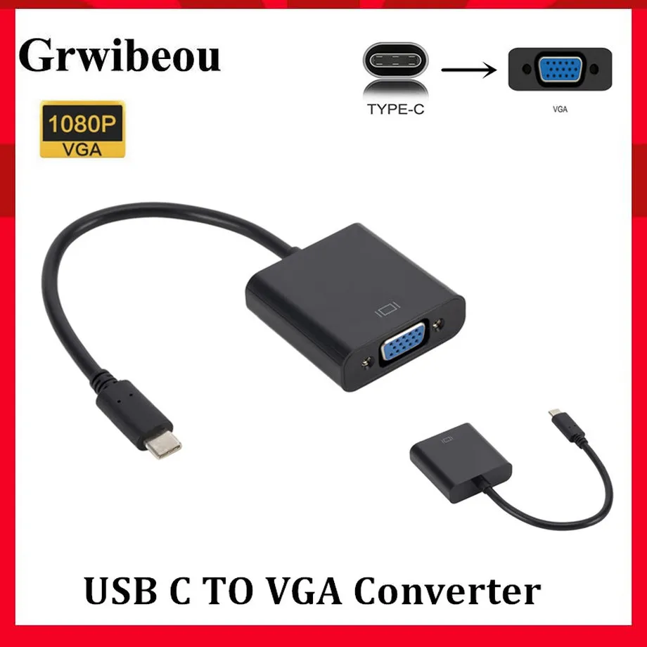 

Grwibeou USB C to Female VGA Adapter Cable USBC USB3.1 to VGA Adapter for Macbook 12 inch Chromebook Pixel Lumia 950XL Hot Sale