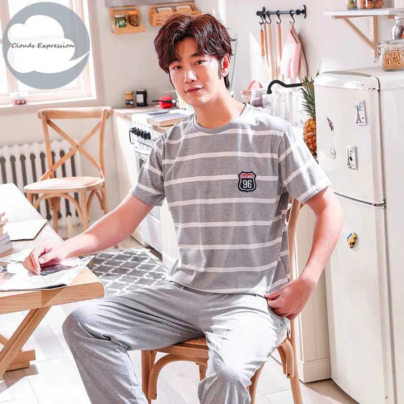 Мужская Хлопковая пижама комплект для пар повседневная одежда сна мужская