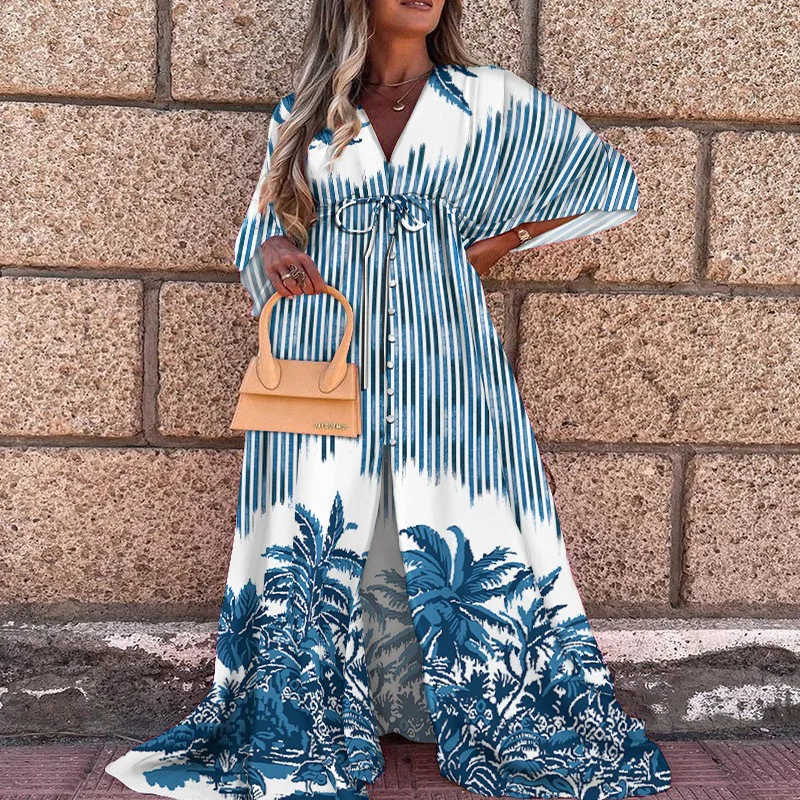 Женское платье с глубоким V-образным вырезом расклешенным рукавом | Женская