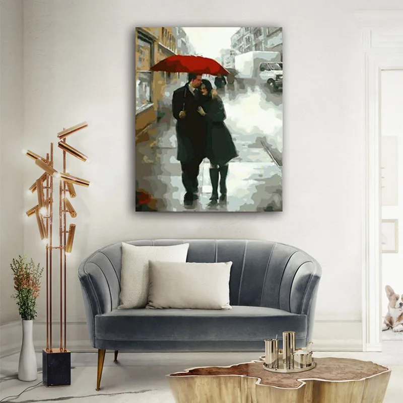 DIY картинки для раскраски по номерам с парой в картина дождем Рисование Живопись