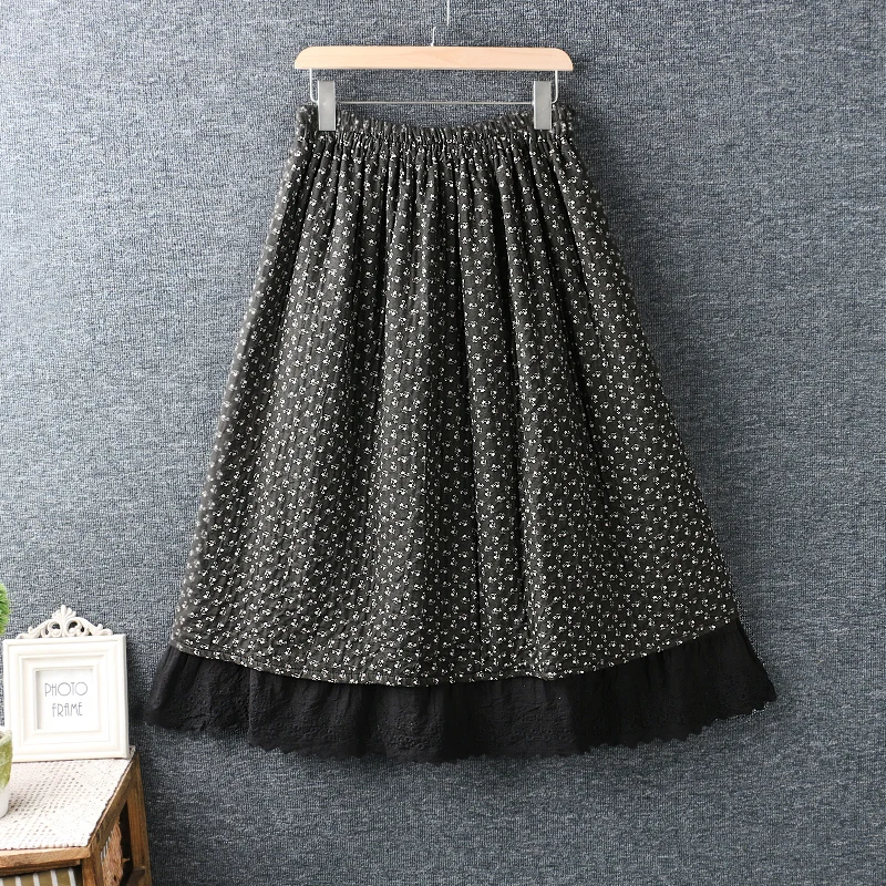 Женская длинная юбка с цветочным принтом двухслойная Свободная в стиле ретро