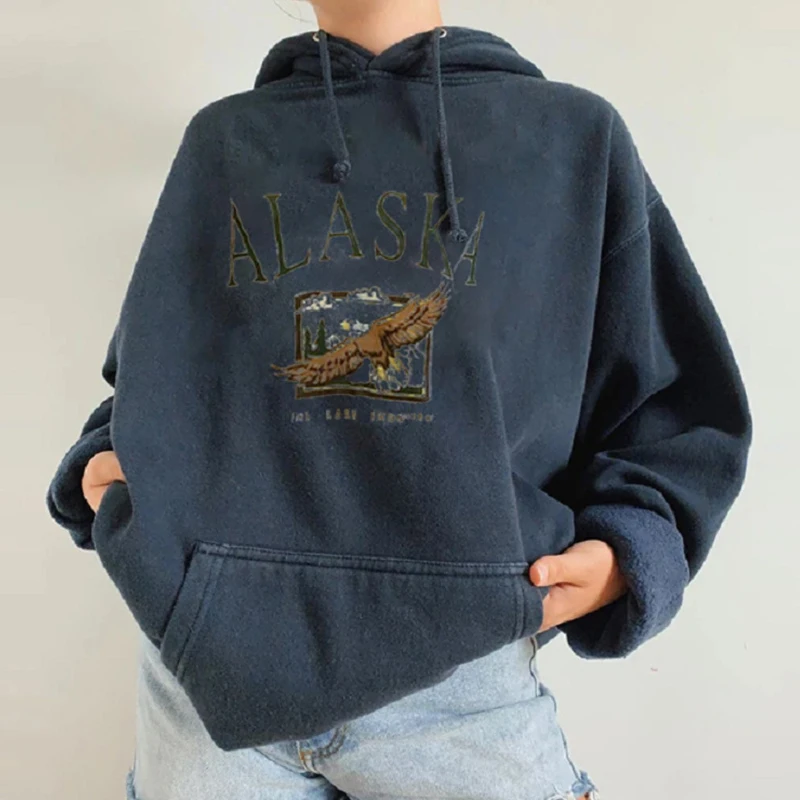 

Brown Letter Printing Hoodies Women Oversized Sweatshirt Loose Vintage Brand Design Streetwear Long Sleeve Fashion Tops spring