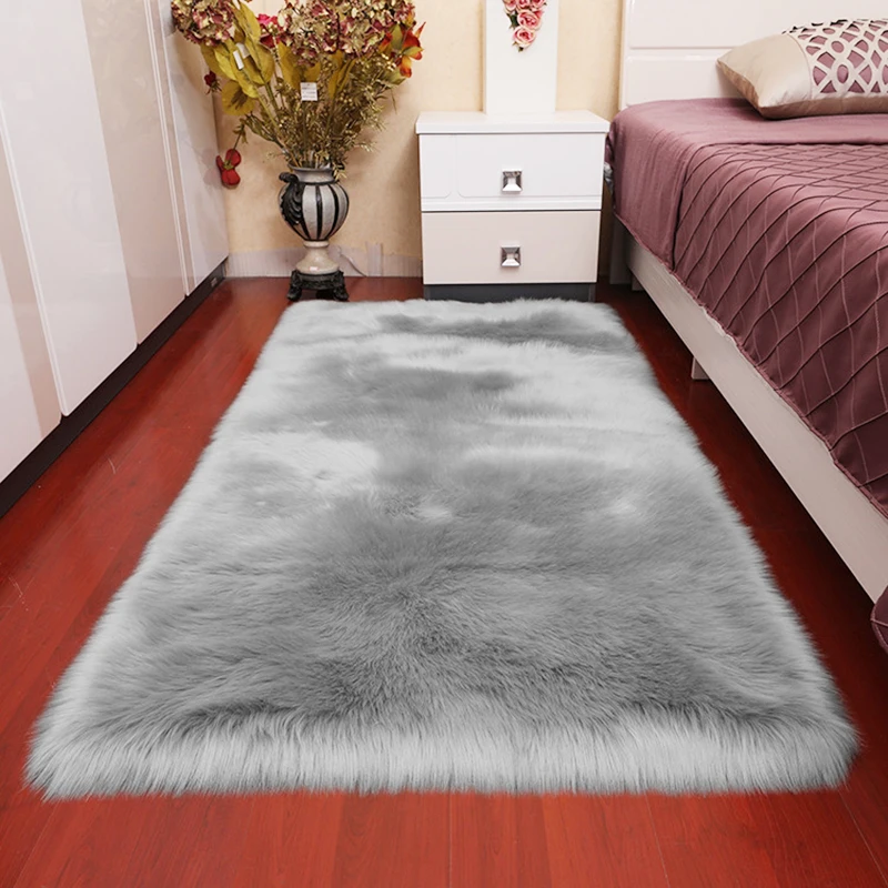 

60x90cm Soft Fluffy Faux Chair Cover Hairy Washable Carpet Non Slip Mats for Chair Bed Sofa Floor with Extra Long Wool
