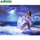 AZQSD алмазная живопись ночь Ландшафтная мозаика с бриллиантами девушка морской пейзаж Вышивка крестиком Алмазная вышивка Стразы домашний декор