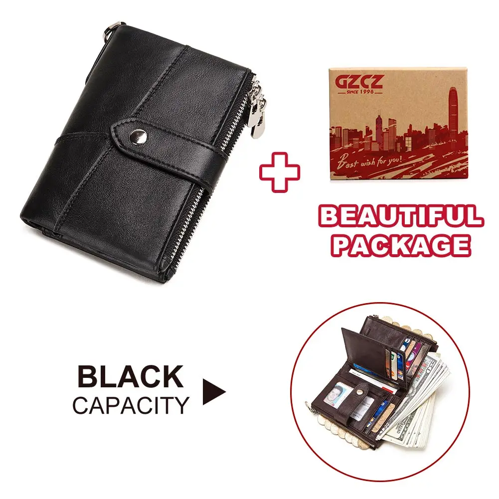 889-black-box Genuine Leather Women Wallet GZCZ Casual Men Wallet Women Long Wallet In Women`s Wallet and Purses Retro Rfid Women Short Wallet - Цвет: 889-black-box