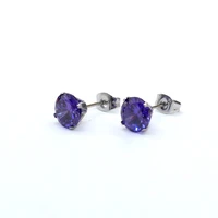 2pcs purple aaa zircon with 316l stainless steel brief stud earrings crystal jewelry size 3mm to 8mm allergy free no easy fade