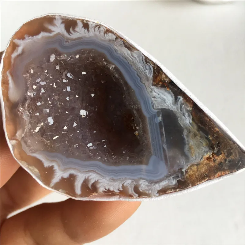 Натуральный агат фрагмент жеоды кварцевый кристалл минералы восстанавливающий