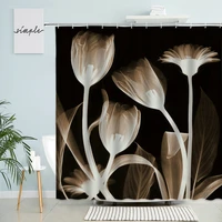 transparent floral shower curtain tulip flowers bloom plant modern abstract simple art bathroom waterproof polyester curtains