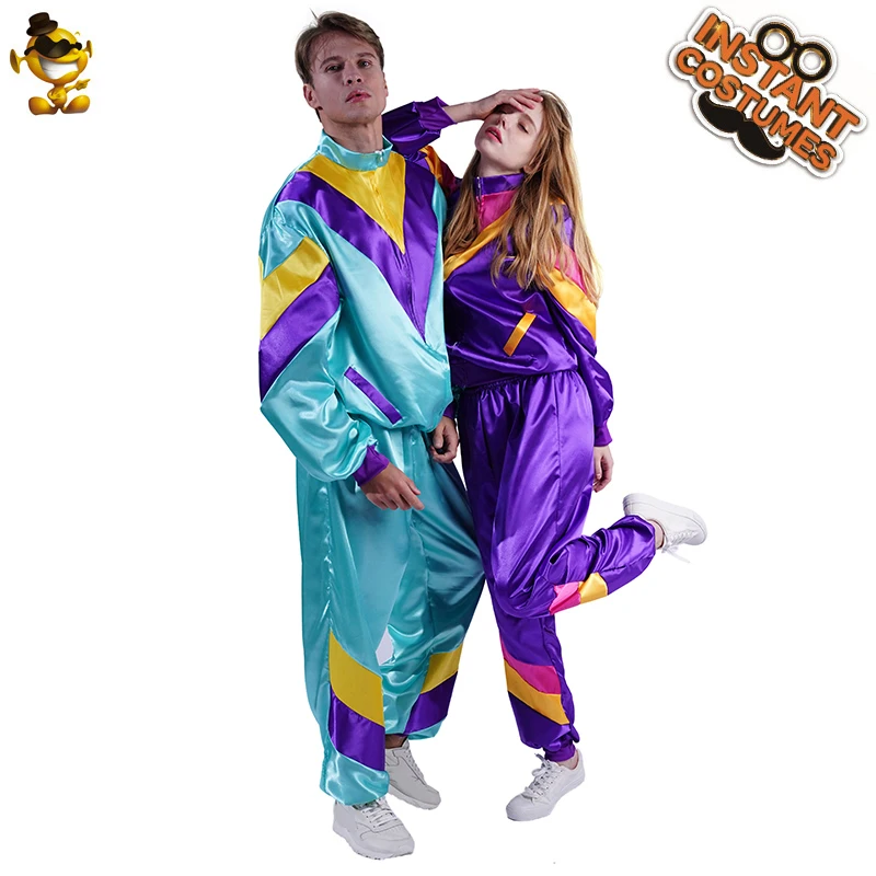 

Women 1980's Disco Suit Fancy Dress Hippie Costumes Men Cosplay 80's Disco Tracksuit Clothes Adult Couples for Costumes