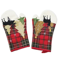 christmas flower plaid gloves microwave heat resistant non slip gloves kitchen cooking household oven insulation gloves 1pcs