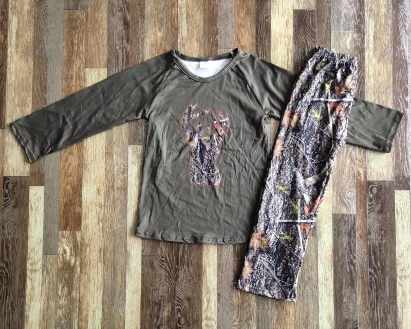 

fall boutique outfits Christmas elk pattern camouflage pattern bell Pants Girl Clothes Set 06