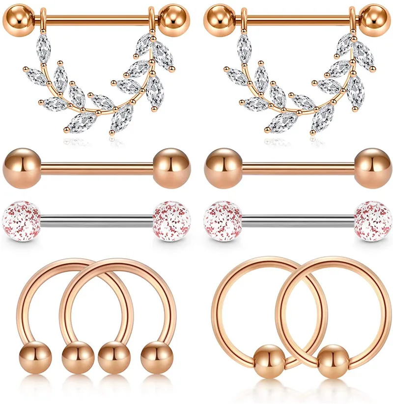 10 шт. кольца для сосков из нержавеющей стали с листьями инкрустированные