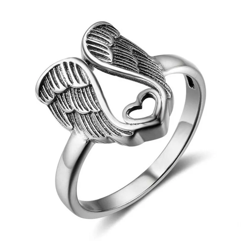

New Alloy Angel Wings Wedding Rings for Women Vintage Hollow Heart Kuncke Rings
