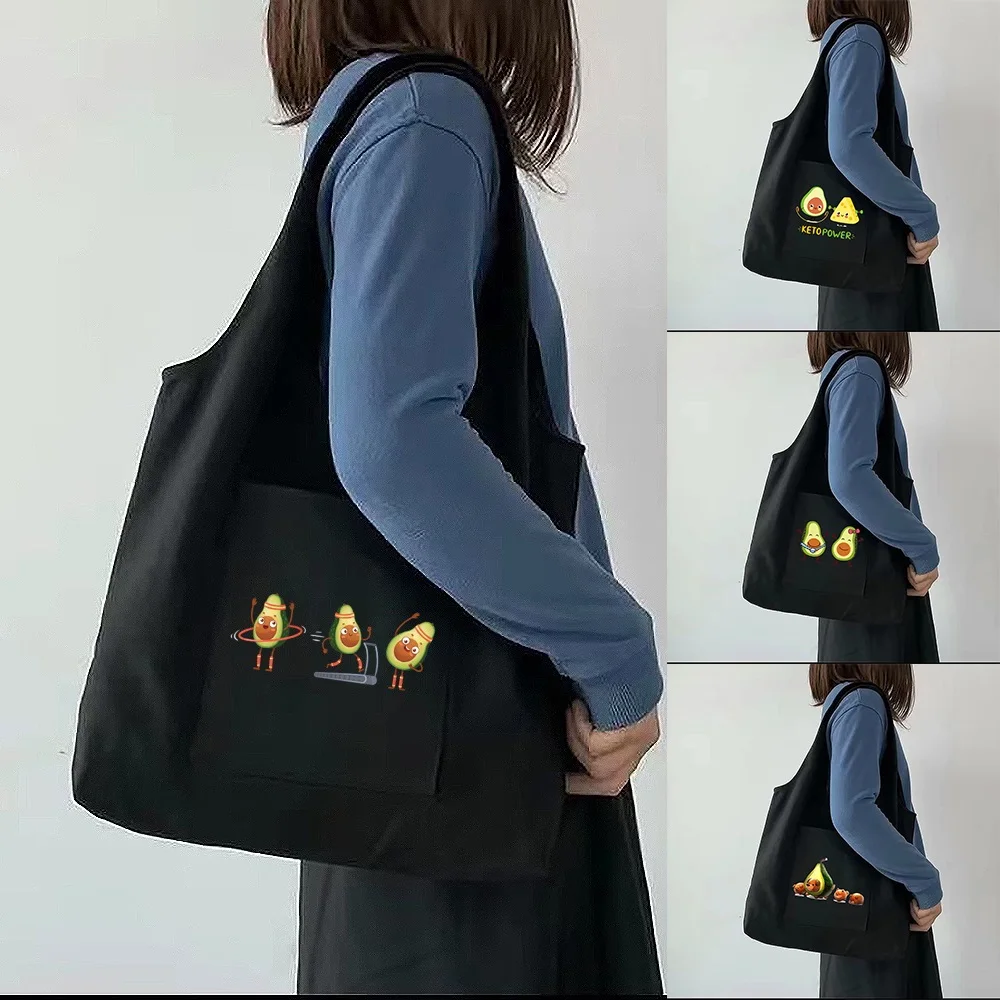 

Fashion Shopping Bag Ladies Washable Travel Portable Messenger Bag Cute Avocado Print Groceries Large Capacity Storage Bags