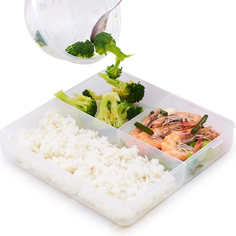 

Japanese Style Three Compartment Fresh-Keeping Box Sealed Sefrigerator Box Microwave Lunch Box