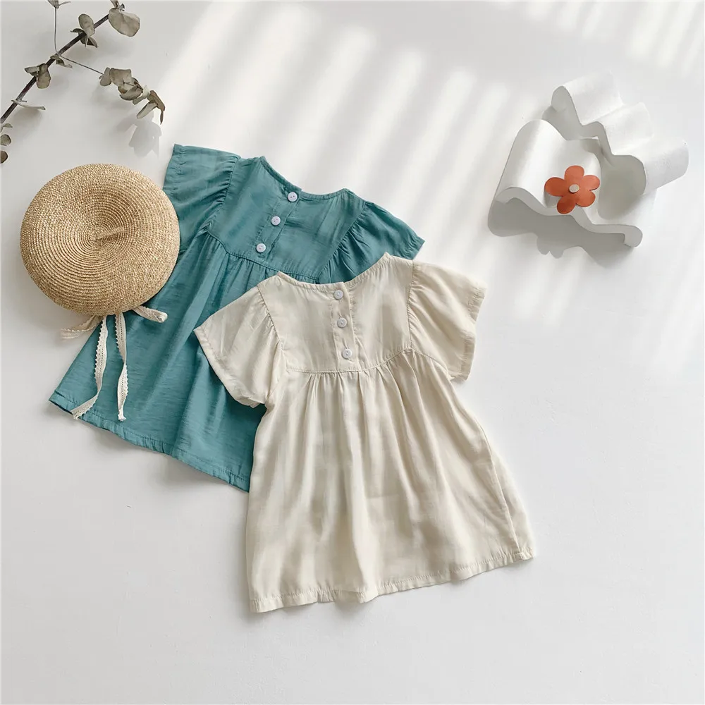 

Baby Girl Summer Light Dresses Casual Muslin Clothes for Children Short Fly Sleeves One-Piece Dress Toddler Girls Cotton Frock