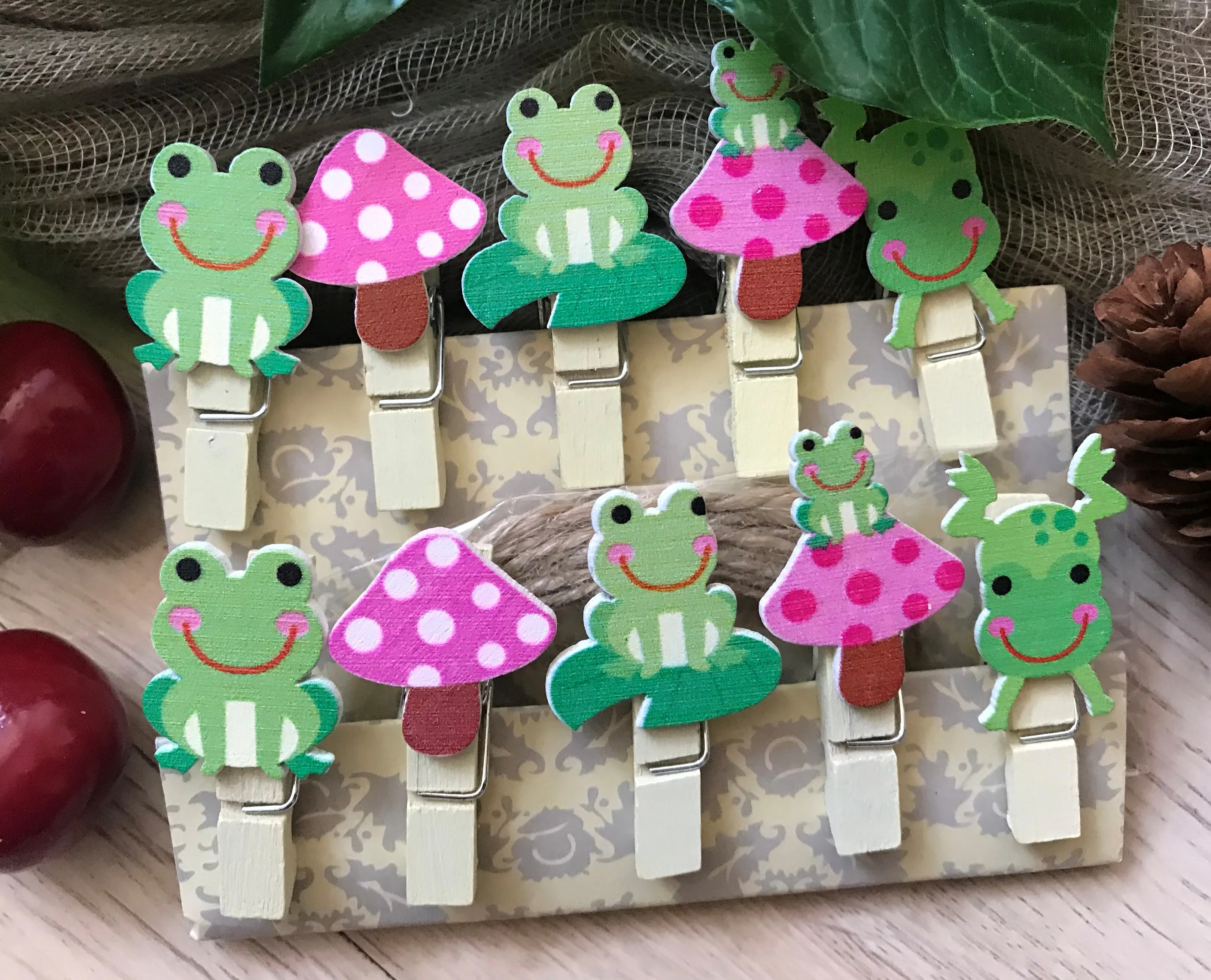 120 шт. натуральный окрашенный лягушка деревянный зажим/милые деревянные Бумага