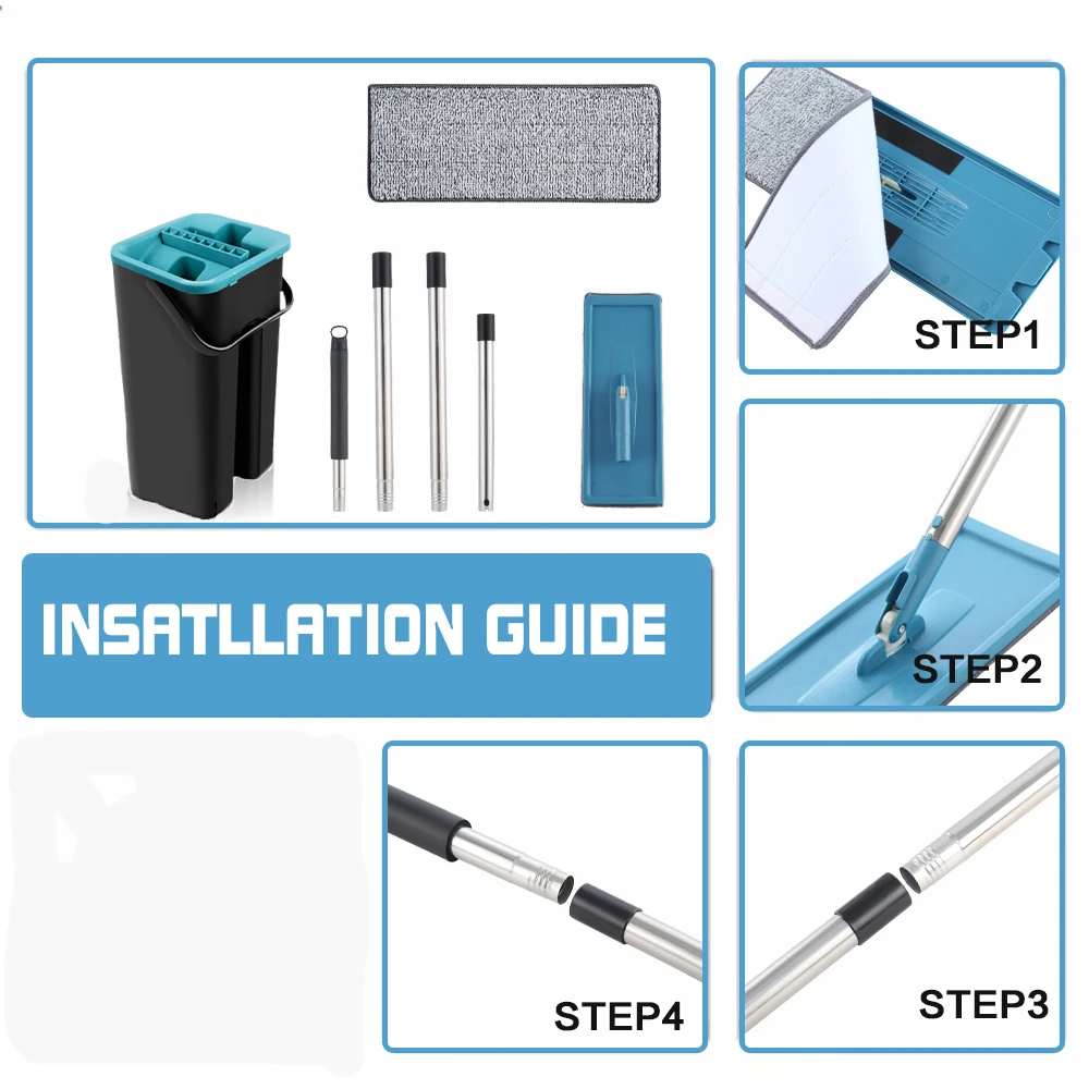 Плоская швабра с отжимом и ведром вращающаяся на 360 градусов Швабра из микрофибры