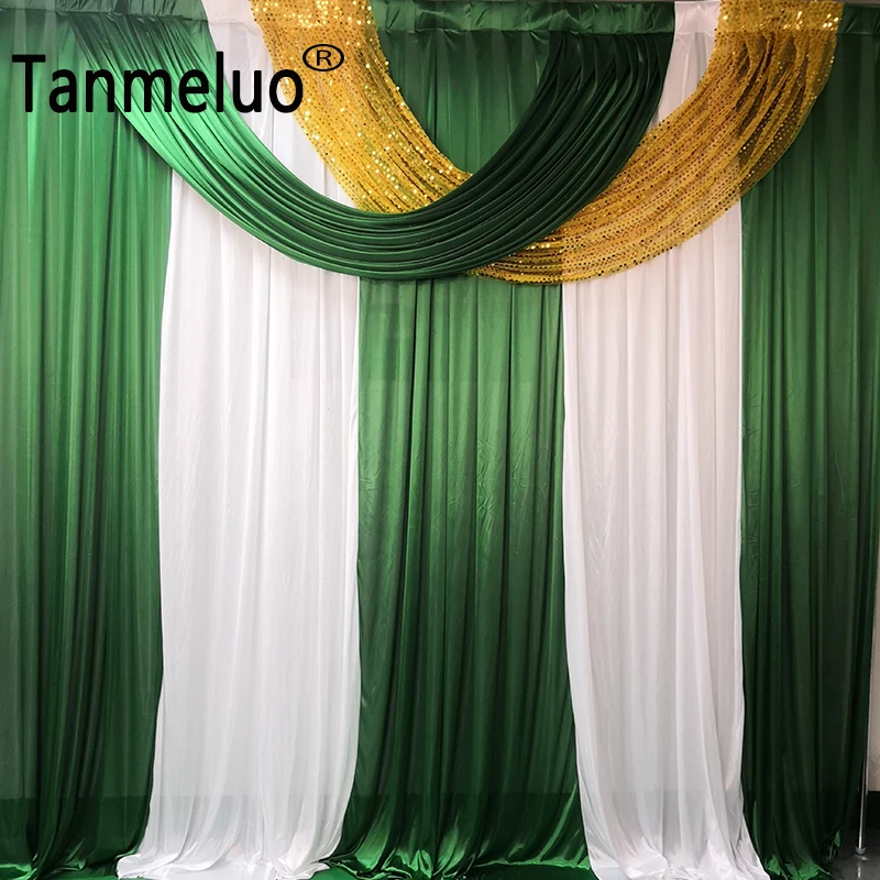 3mHx3mW Deep Green and Gold Sequin Swags Drapes Marriage Backdrop Curtain Stage Wall Decoration Baby Shower Decoracion Hogar