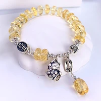 original design s925 full body sterling silver natural citrine bracelets for women girls lucky cat inviting blessings pendant