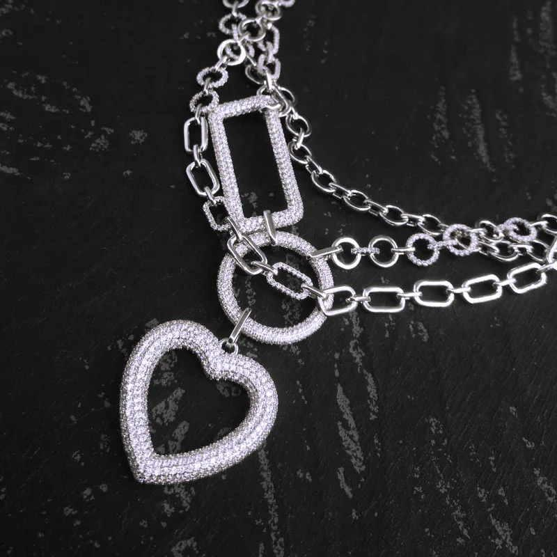 

Ожерелье из стерлингового серебра S925 пробы с кольцом любви, прямоугольная трехцепочка, индивидуальная цепочка до ключиц, трендовая Роскошн...