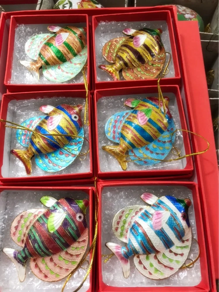 

BRAND NEW 6PCS CHINESE HANDMADE Cloisonne Fish Christmas Ornaments