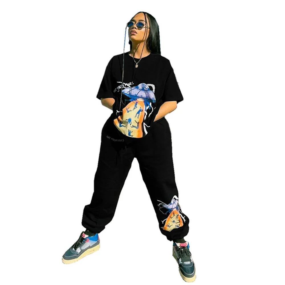 

Спортивный костюм в стиле хип-хоп с принтом, футболка с коротким рукавом и круглым вырезом, свободные спортивные брюки, повседневный компле...