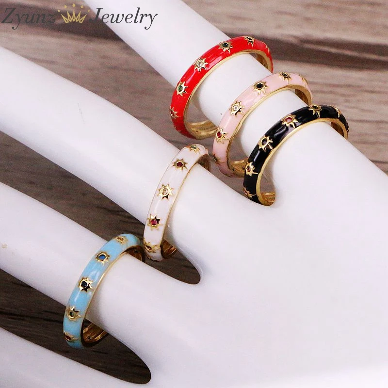 Женские вечерние кольца золотого цвета тонкие с эмалью 6 шт. 2019|Кольца| |