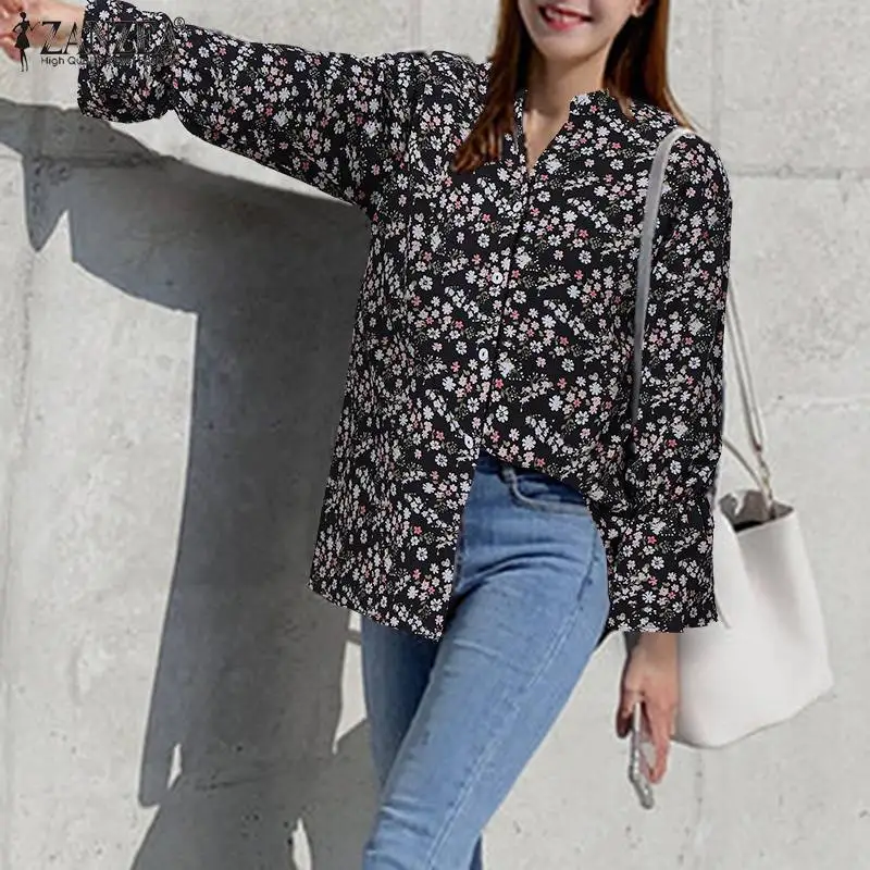 

Women Floral Printed Shirt ZANZEA Spring Bohemian Long Sleeve Blouse Vintage V Neck Buttons Blusas Casual Tops Tunic