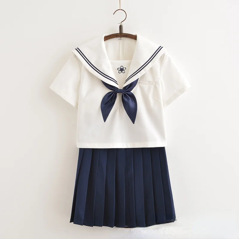 

Women's clothing embroidery Japan Female student Uniforms JK uniform Sailor suit Short sleeve Pleated skirt Performance cosplay