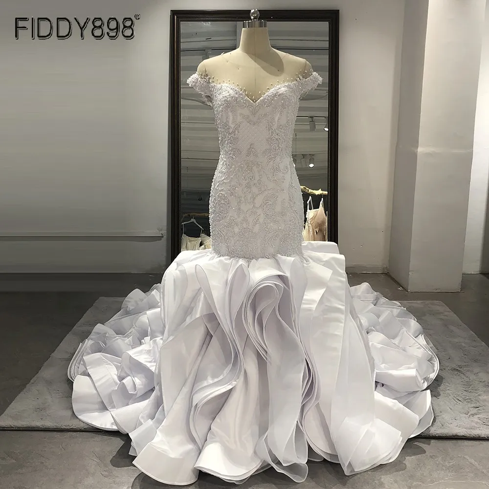 Роскошное Свадебное платье с аппликацией из бисера свадебное иллюзией русалки