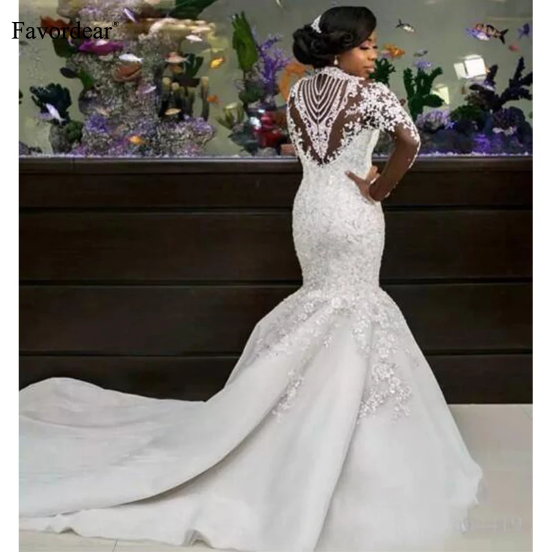 Favodear/роскошное свадебное платье русалки с длинным рукавом Vestido De Novia высоким
