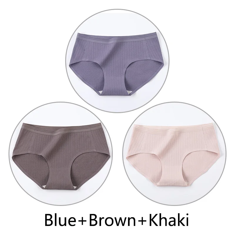 Blue Brown Khaki 3 шт. нитки жаккардовые процесс дышащие трусики женские сексуальные хлопковые шорты Бесшовные мягкое нижнее белье m-xl девушки нижнее белье - Цвет: Blue Brown Khaki