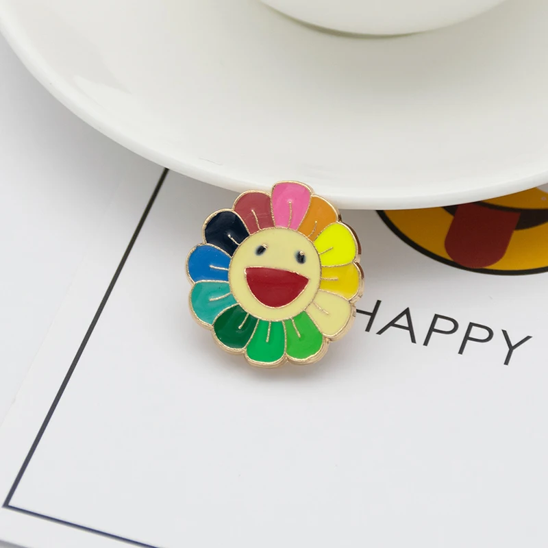 New Gold Silver Metal Cartoon Rainbow Seven Color Brooches For Women Drop Oil Cute Smiley Face Brooch Pins Men Coat Jewelry | Украшения и