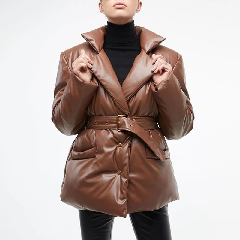 Модные зимние однотонные парки с отложным воротником женские элегантные пальто