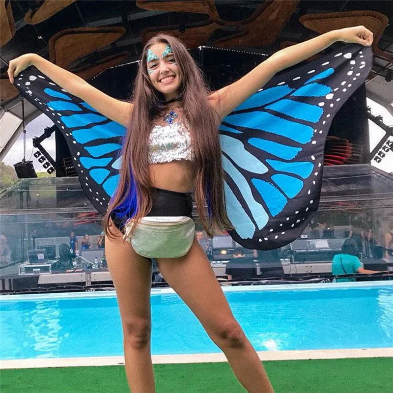 Colorful Print Butterfly Wings Soft Fabric Women Shawl Sunscreen Beachwear Poncho Rave Festival Dance Show Sexy Lady Shawls