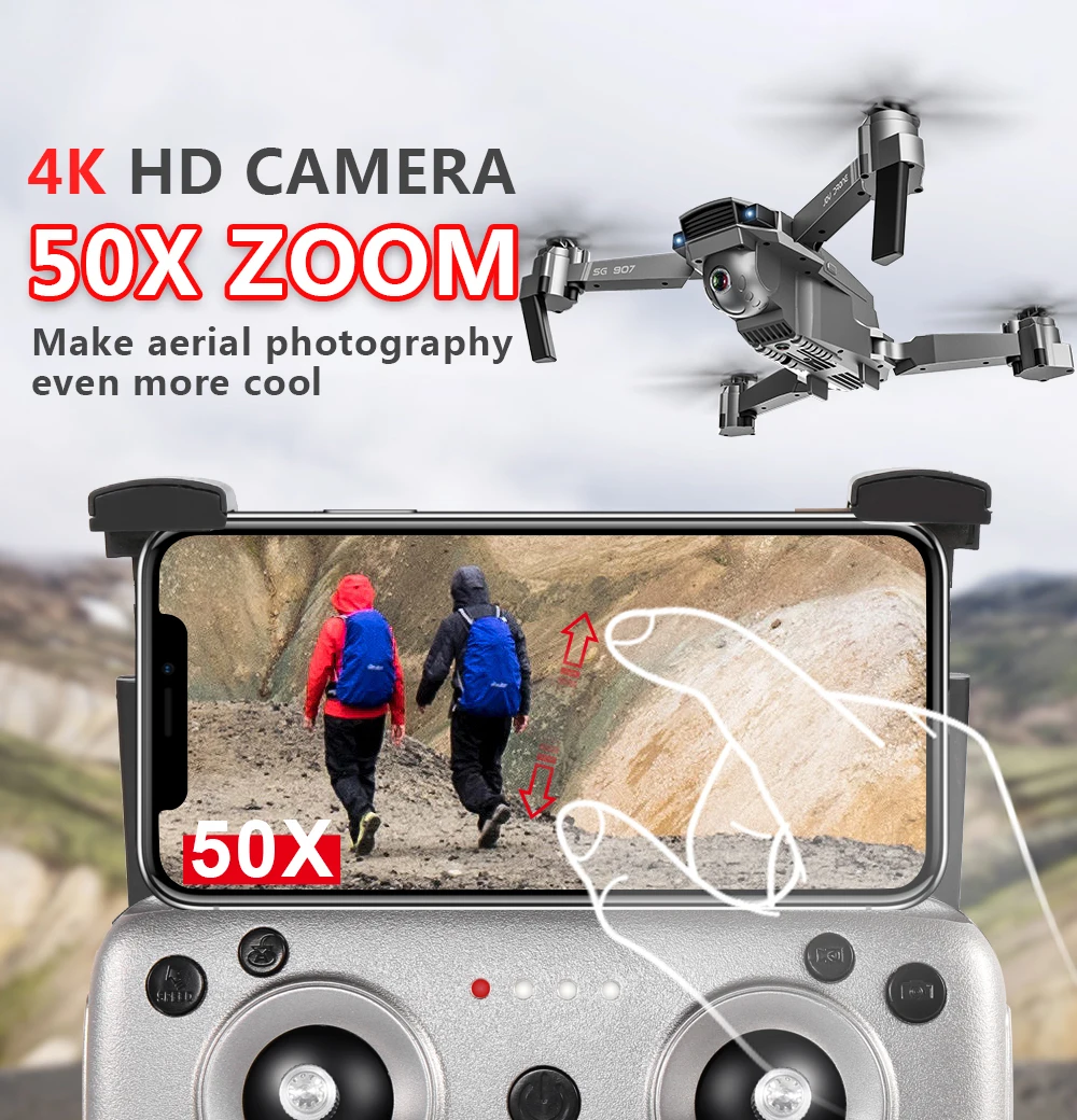 SG907 GPS беспилотный Профессиональный 4K HD Двойная камера X50 ZOOM 5G WIFI FPV RC Quadcopter следуй