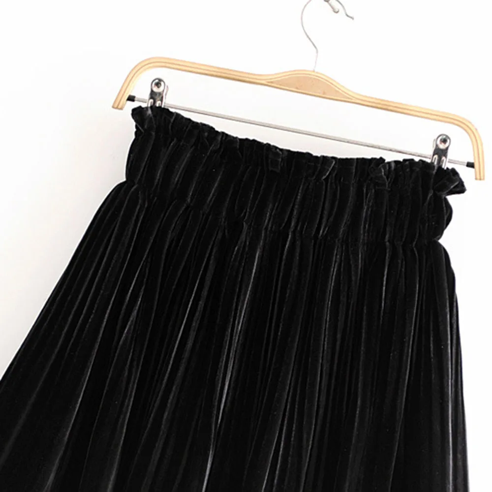 Черная бархатная плиссированная юбка женская готическая уличная однотонная