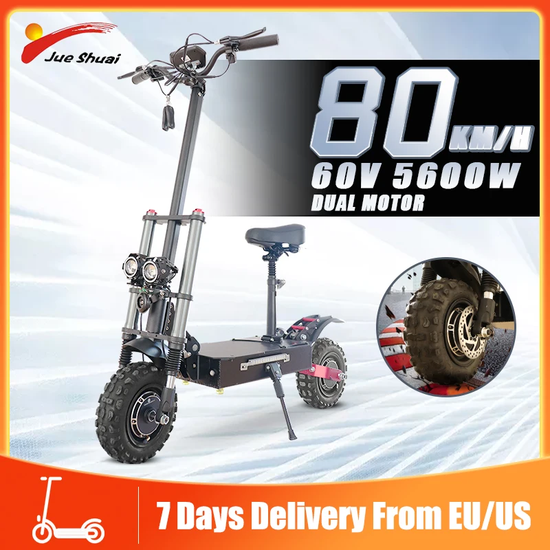 

80KM/H Powerful Electric Scooter 60V 5600W Dual Motor Electric Scooters Adults with Seat 11”Off-Road Tires EU USA Stock