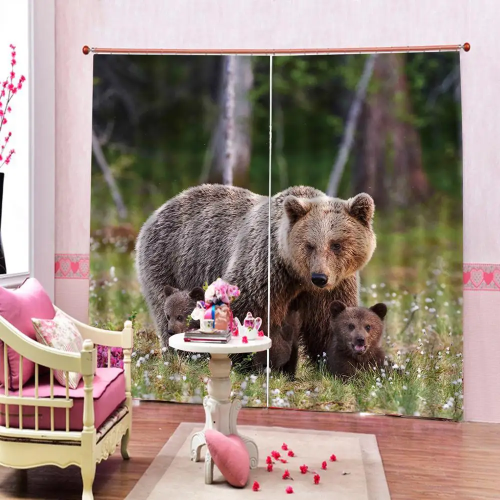 Custom Fierce Huge Bear And Cute занавески с цифровым принтом для детской комнаты спальни