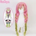 Парик Mitsuri Kanroji, парик для рассекающего демонов, 85 см, розовый, зеленый парик для косплея, парики для косплея аниме, термостойкие синтетические парики на Хэллоуин